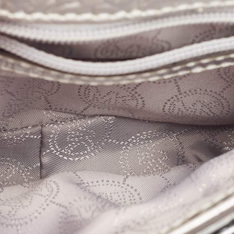 Pre Owned Michael Kors Silver Croc Embossed Leather Crossbody Bag