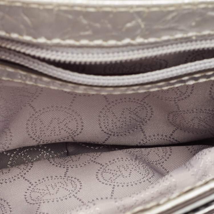 Pre Owned Michael Kors Silver Croc Embossed Leather Crossbody Bag