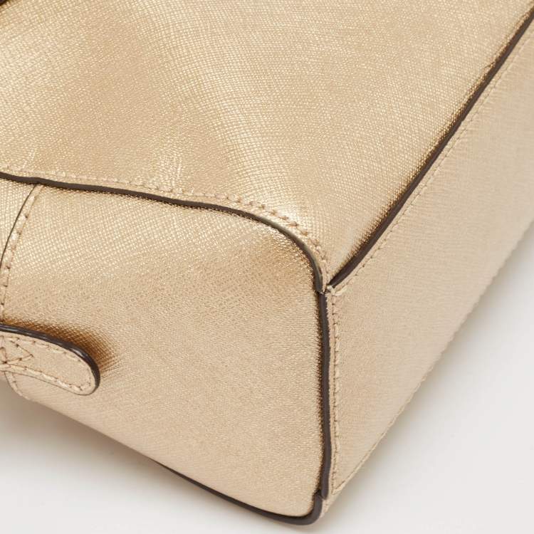 Pre Owned Michael Kors Gold Patent Leather Logo Dome Satchel