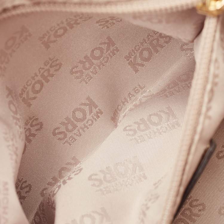 Pre Owned Michael Kors Gold Patent Leather Logo Dome Satchel