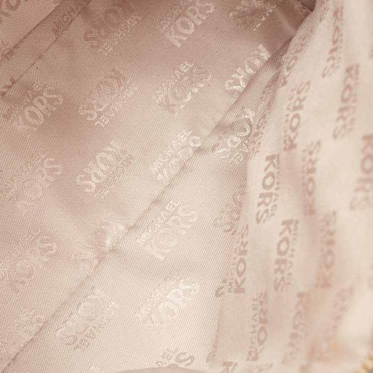 Pre Owned Michael Kors Gold Patent Leather Logo Dome Satchel