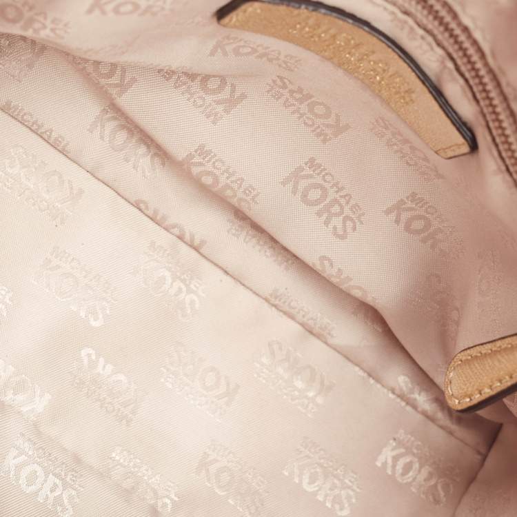 Pre Owned Michael Kors Gold Patent Leather Logo Dome Satchel