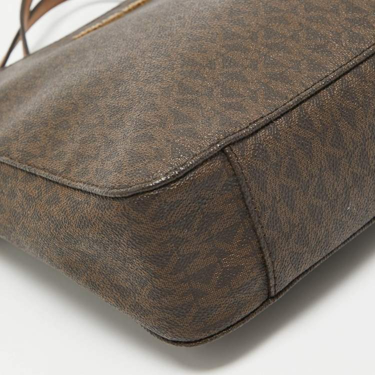 Pre Owned Michael Kors Dark Brown Signature Coated Canvas Jet Set Messenger Bag