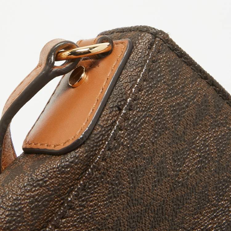 Pre Owned Michael Kors Dark Brown Signature Coated Canvas Jet Set Messenger Bag