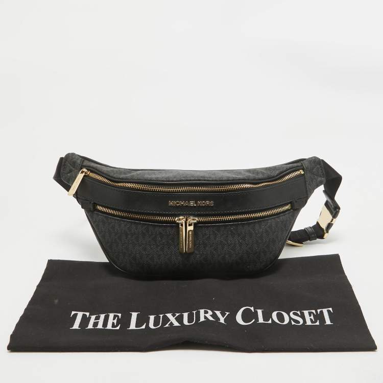 Pre Owned Michael Kors Black Signature Coated Canvas Kenly Logo Belt Bag