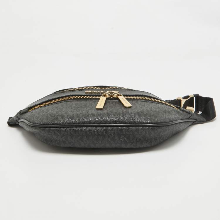 Pre Owned Michael Kors Black Signature Coated Canvas Kenly Logo Belt Bag