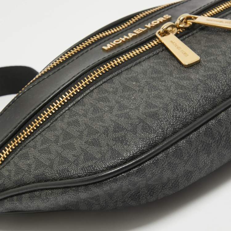 Pre Owned Michael Kors Black Signature Coated Canvas Kenly Logo Belt Bag