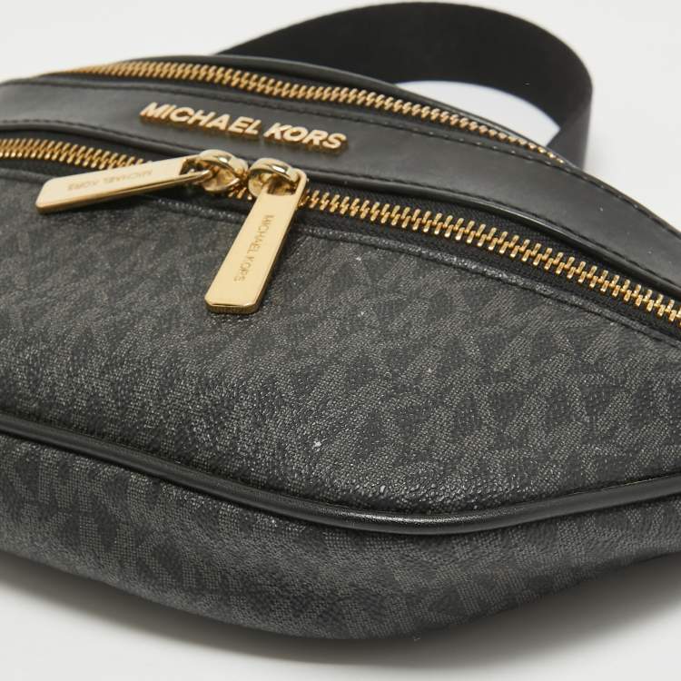 Pre Owned Michael Kors Black Signature Coated Canvas Kenly Logo Belt Bag