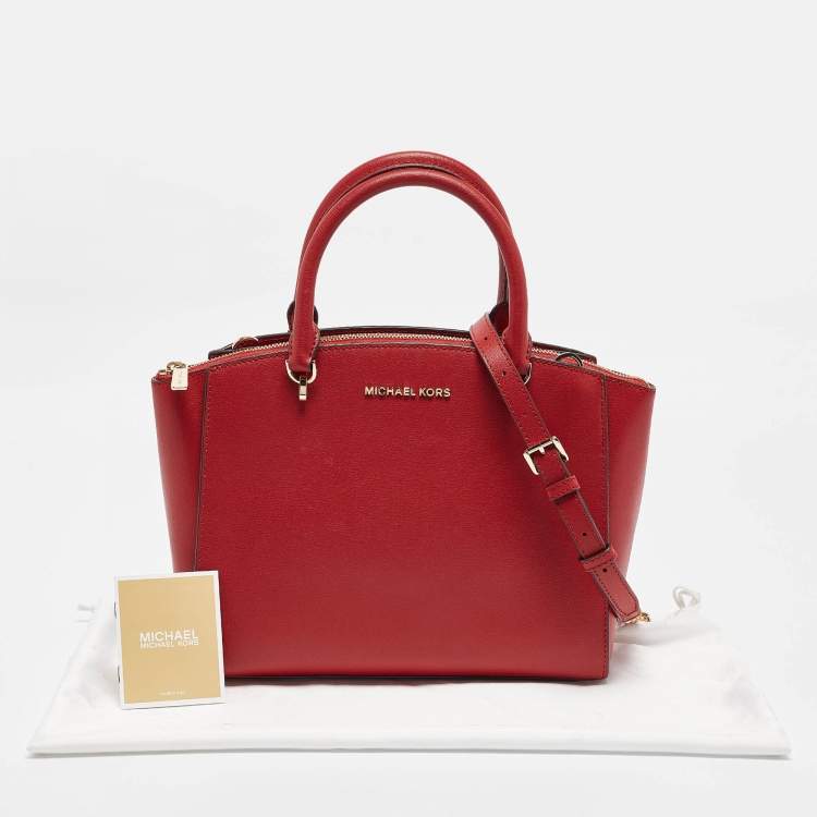 Pre Owned Michael Kors Red Leather Medium Selma Satchel