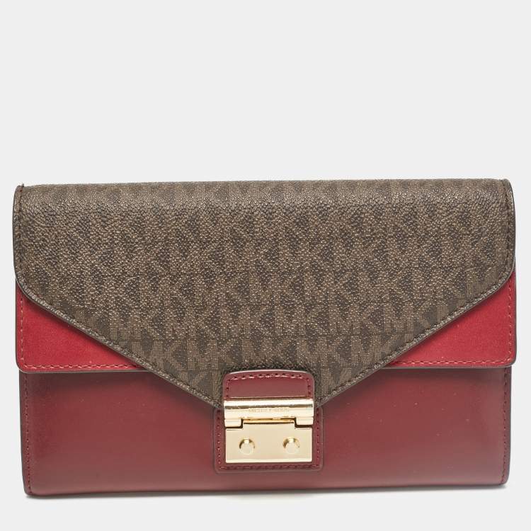 Pre Owned Michael Kors Burgundy Coated Canvas Leather Clutch