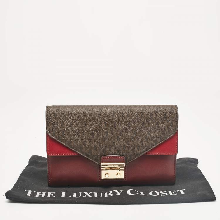 Pre Owned Michael Kors Burgundy Coated Canvas Leather Clutch