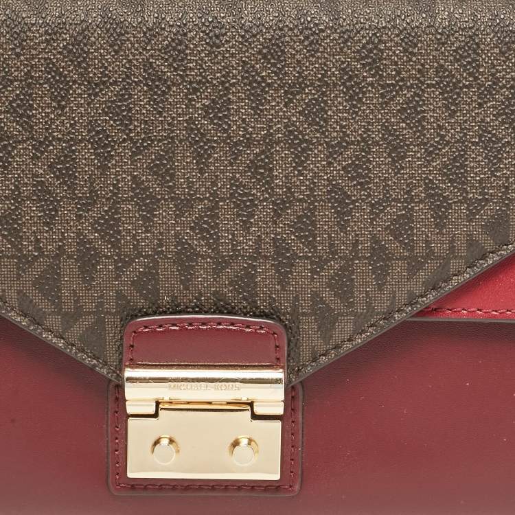 Pre Owned Michael Kors Burgundy Coated Canvas Leather Clutch