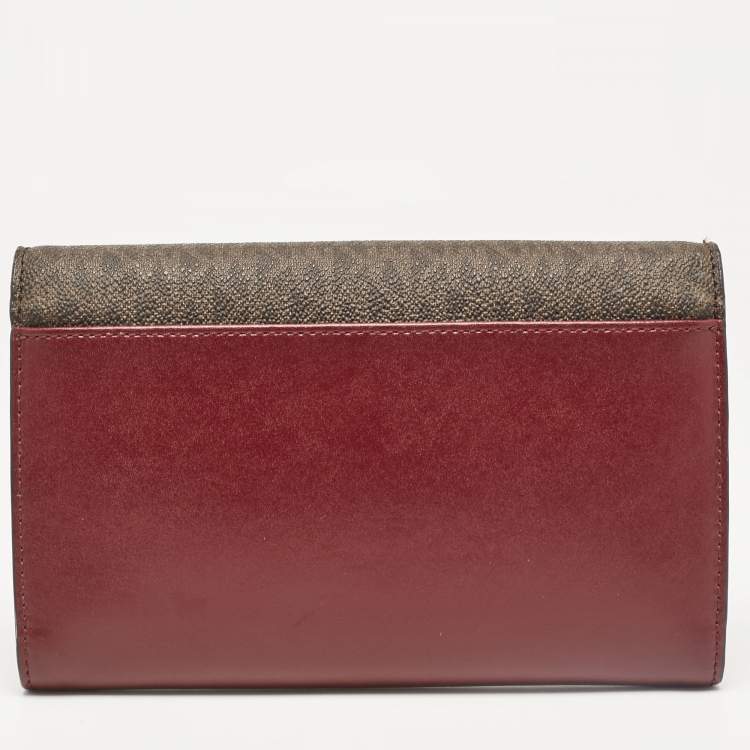 Pre Owned Michael Kors Burgundy Coated Canvas Leather Clutch