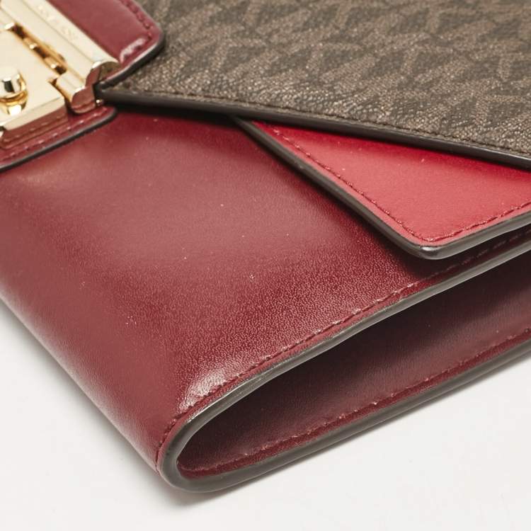 Pre Owned Michael Kors Burgundy Coated Canvas Leather Clutch