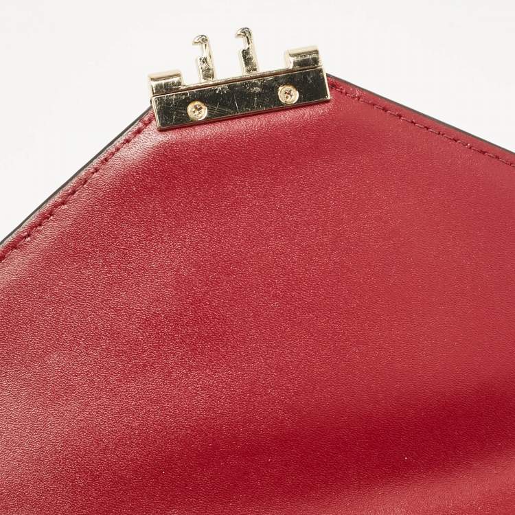 Pre Owned Michael Kors Burgundy Coated Canvas Leather Clutch