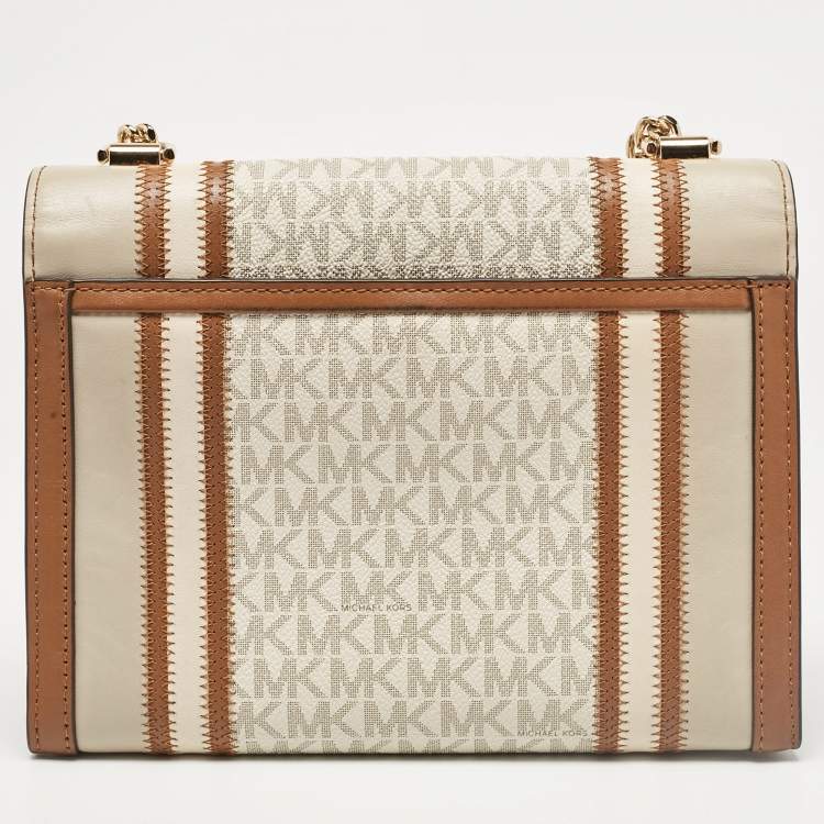Pre Owned Michael Kors Beige/Brown Signature Coated Canvas and Leather Large Whitney Shoulder Bag