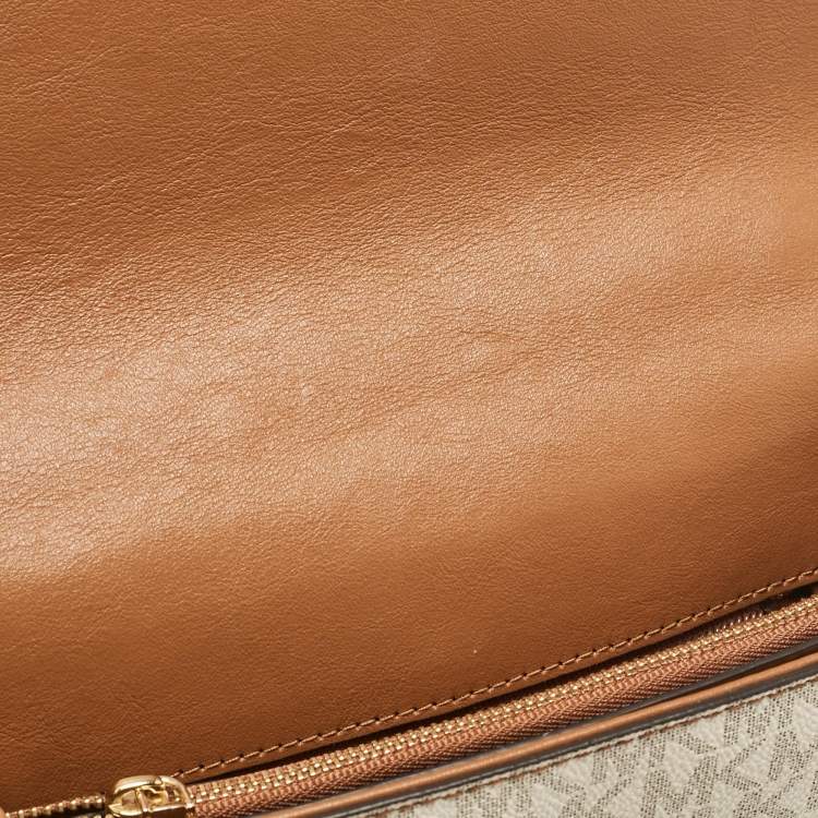 Pre Owned Michael Kors Beige/Brown Signature Coated Canvas and Leather Large Whitney Shoulder Bag