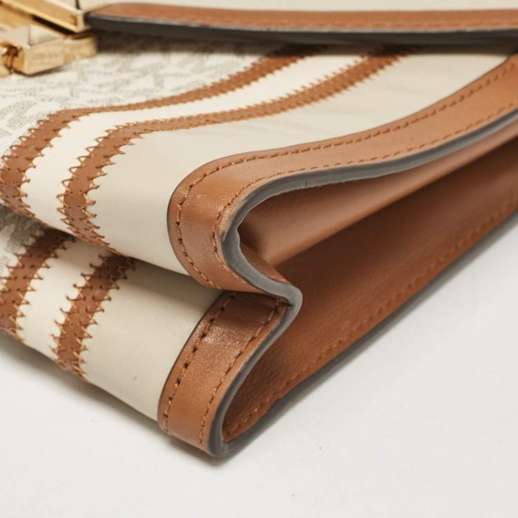 Pre Owned Michael Kors Beige/Brown Signature Coated Canvas and Leather Large Whitney Shoulder Bag