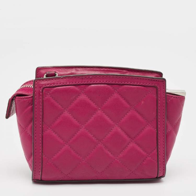 Pre Owned Michael Kors Fuchsia Pink Quilted Leather Micro Selma Tote