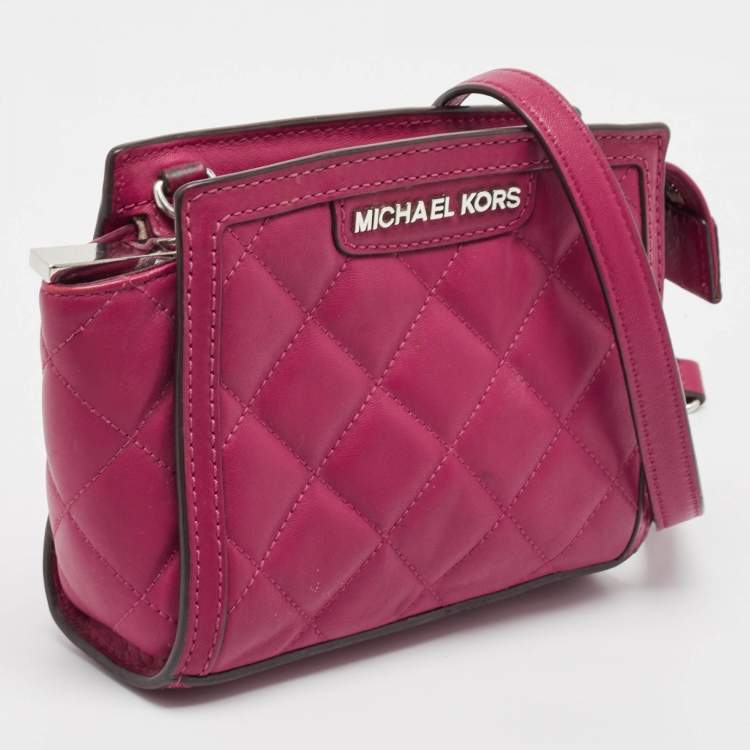 Pre Owned Michael Kors Fuchsia Pink Quilted Leather Micro Selma Tote