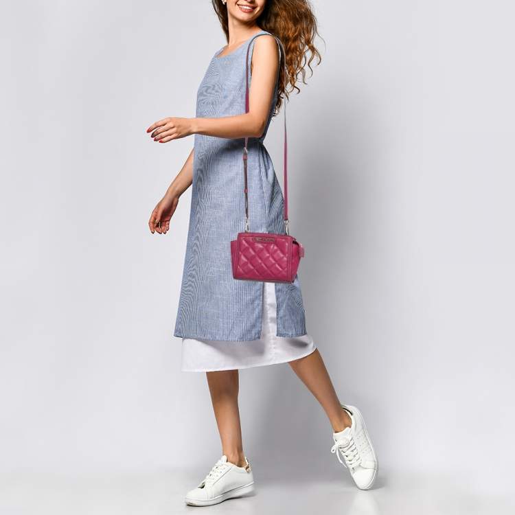 Pre Owned Michael Kors Fuchsia Pink Quilted Leather Micro Selma Tote