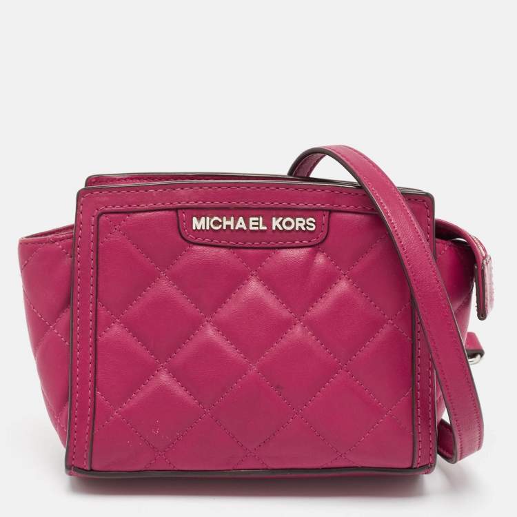 Pre Owned Michael Kors Fuchsia Pink Quilted Leather Micro Selma Tote
