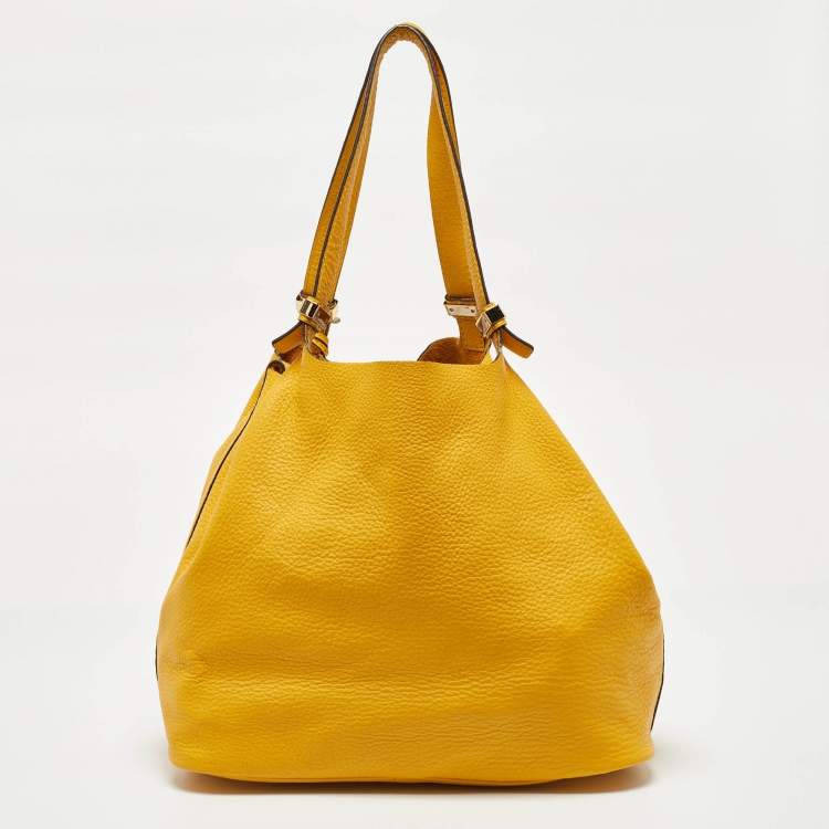 Pre Owned Michael Kors Yellow Leather Colgate Grab Shoulder Bag