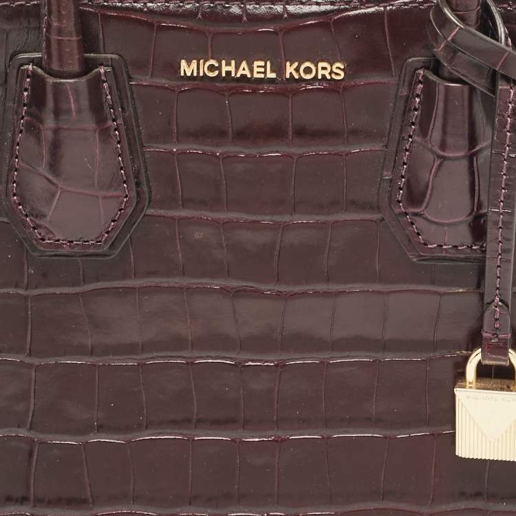 Pre Owned Michael Kors Purple Croc Embossed Leather Mini Mercer Tote