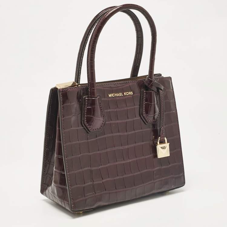 Pre Owned Michael Kors Purple Croc Embossed Leather Mini Mercer Tote