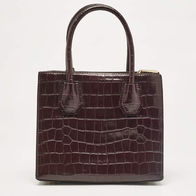 Pre Owned Michael Kors Purple Croc Embossed Leather Mini Mercer Tote