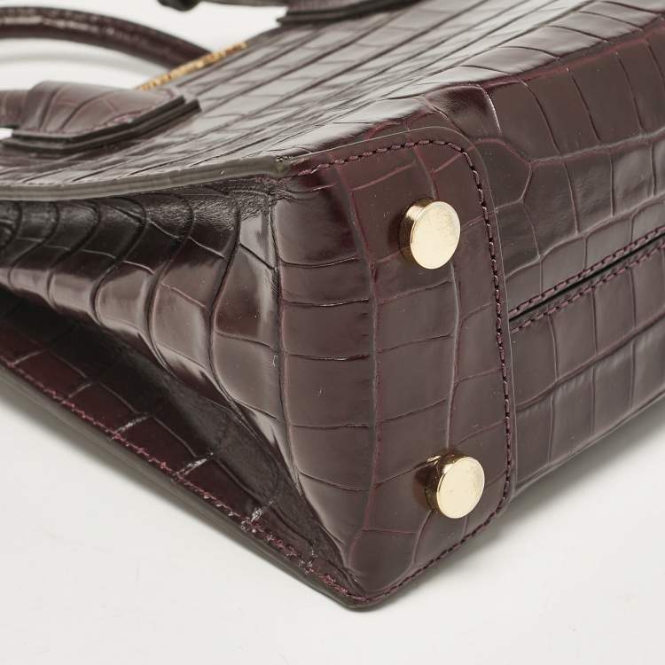 Pre Owned Michael Kors Purple Croc Embossed Leather Mini Mercer Tote