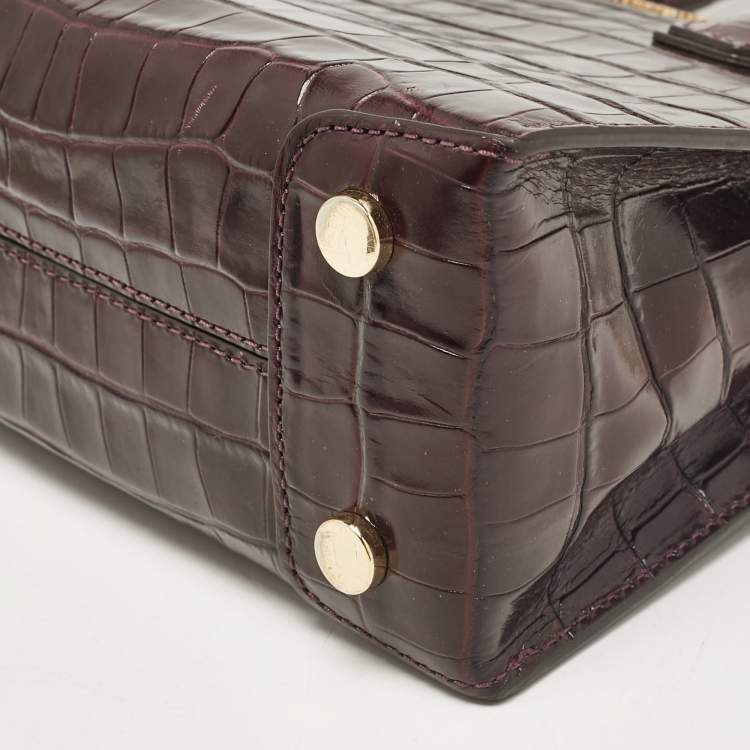 Pre Owned Michael Kors Purple Croc Embossed Leather Mini Mercer Tote