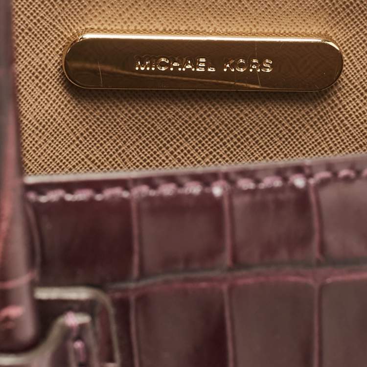 Pre Owned Michael Kors Purple Croc Embossed Leather Mini Mercer Tote