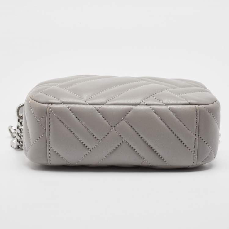 Pre Owned Michael Kors Grey Quitted Leather Vivianne Camera Crossbody Bag