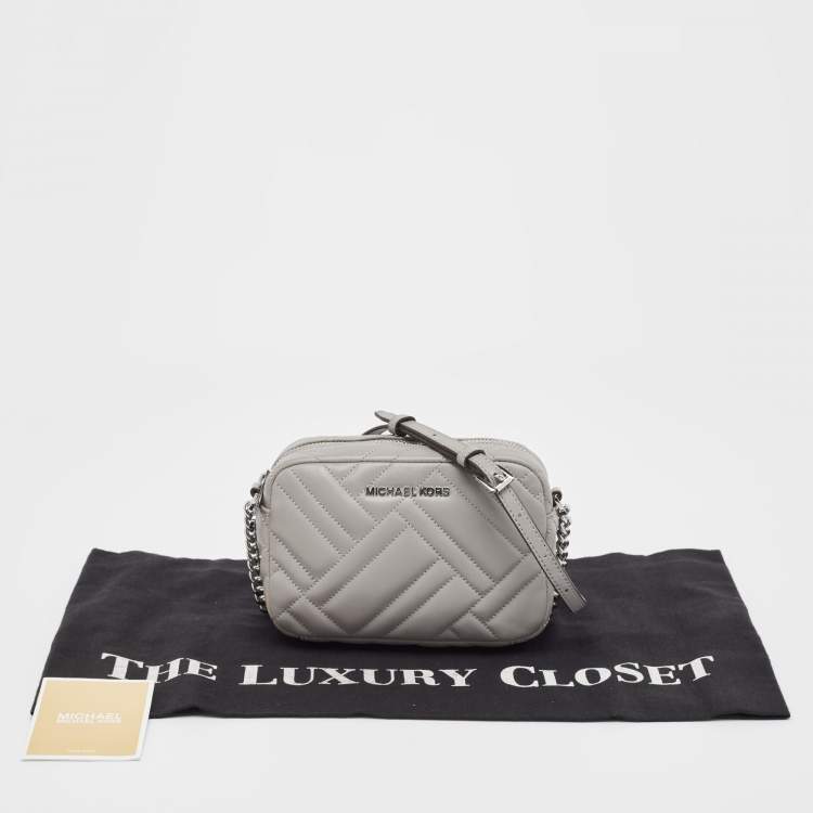 Pre Owned Michael Kors Grey Quitted Leather Vivianne Camera Crossbody Bag