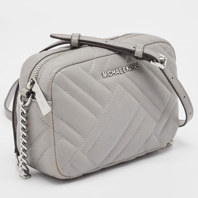 Pre Owned Michael Kors Grey Quitted Leather Vivianne Camera Crossbody Bag