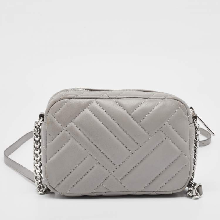 Pre Owned Michael Kors Grey Quitted Leather Vivianne Camera Crossbody Bag