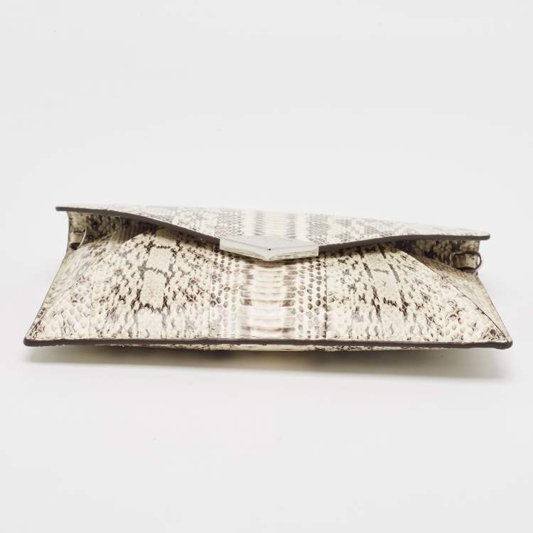 Pre Owned Michael Kors White/Black Watersnake Leather Barbara Envelope Clutch