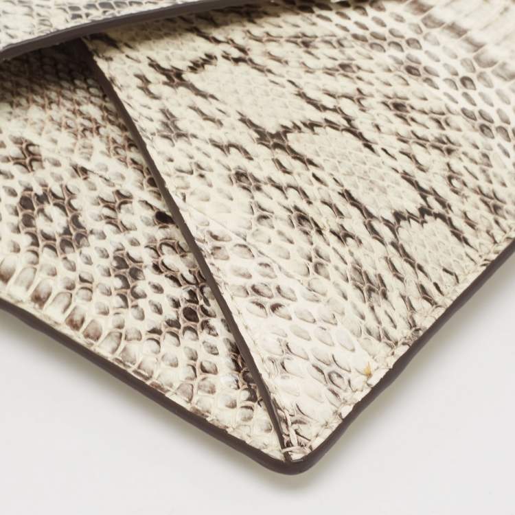 Pre Owned Michael Kors White/Black Watersnake Leather Barbara Envelope Clutch