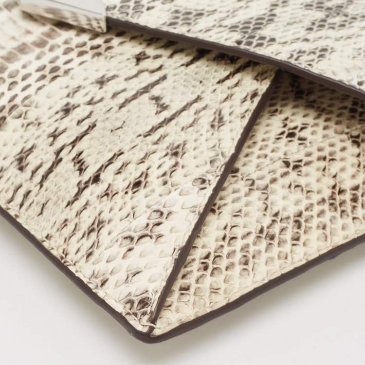 Pre Owned Michael Kors White/Black Watersnake Leather Barbara Envelope Clutch