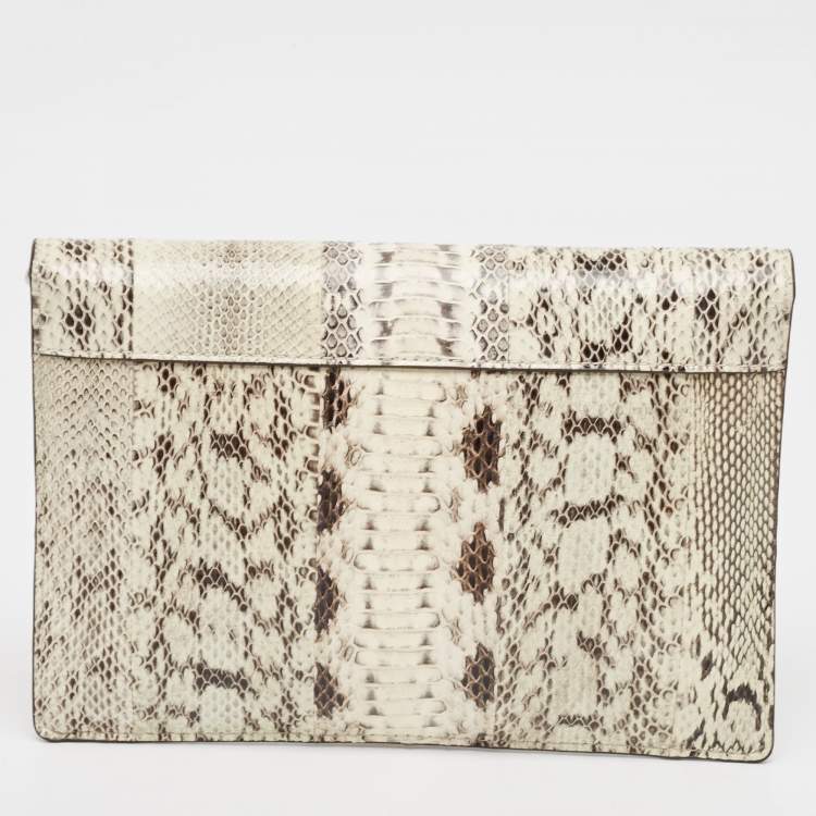 Pre Owned Michael Kors White/Black Watersnake Leather Barbara Envelope Clutch