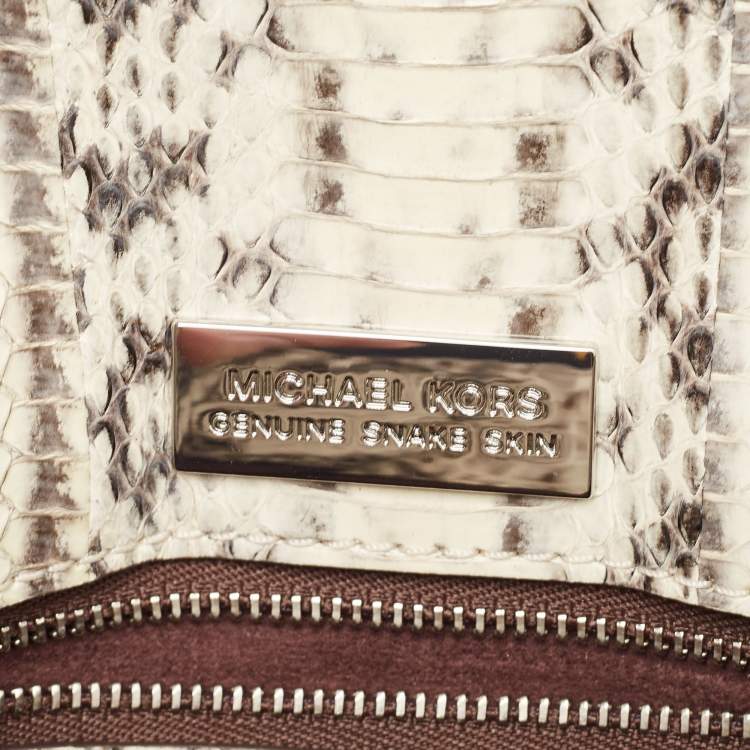 Pre Owned Michael Kors White/Black Watersnake Leather Barbara Envelope Clutch