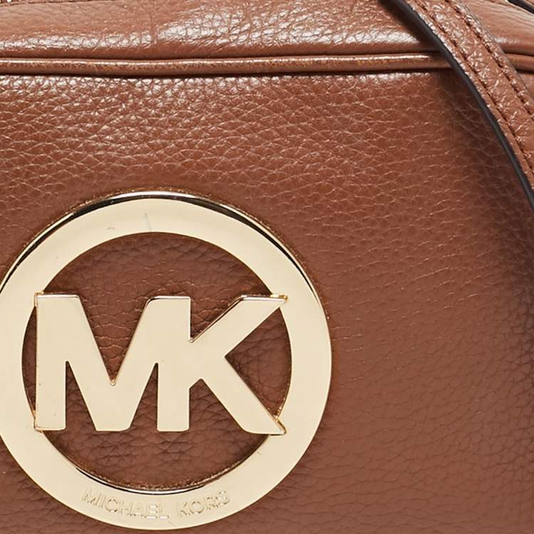 Pre Owned Michael Kors Brown Leather Logo Camera Crossbody Bag