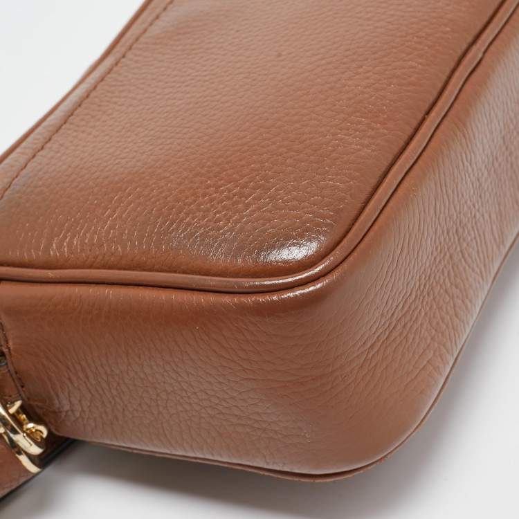 Pre Owned Michael Kors Brown Leather Logo Camera Crossbody Bag