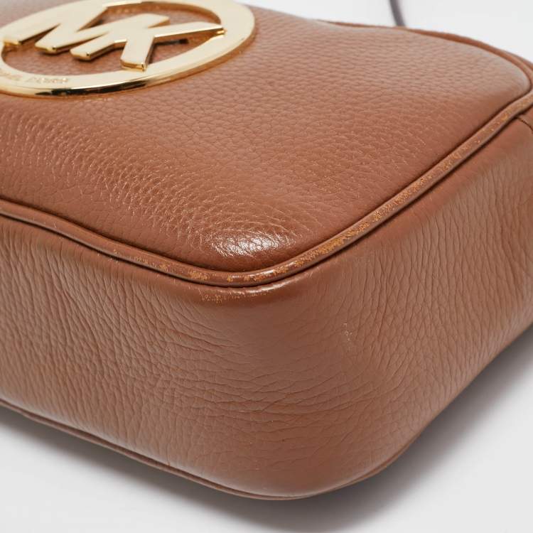 Pre Owned Michael Kors Brown Leather Logo Camera Crossbody Bag