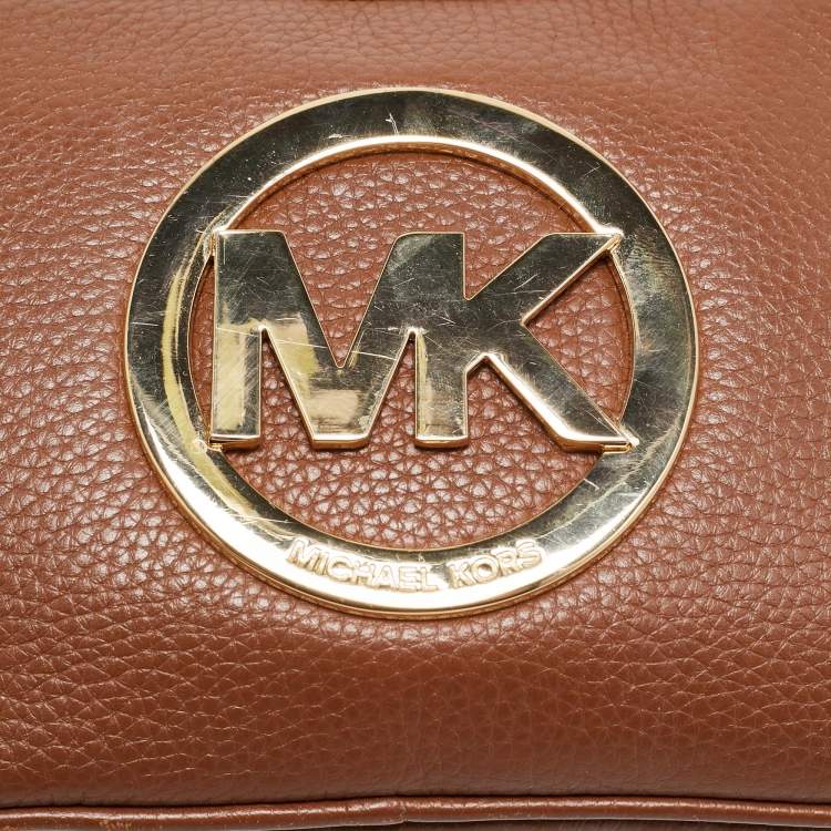 Pre Owned Michael Kors Brown Leather Logo Camera Crossbody Bag