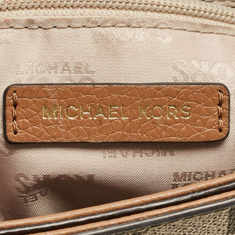 Pre Owned Michael Kors Beige/Brown Signature Coated Canvas and Leather Fulton Crossbody Bag