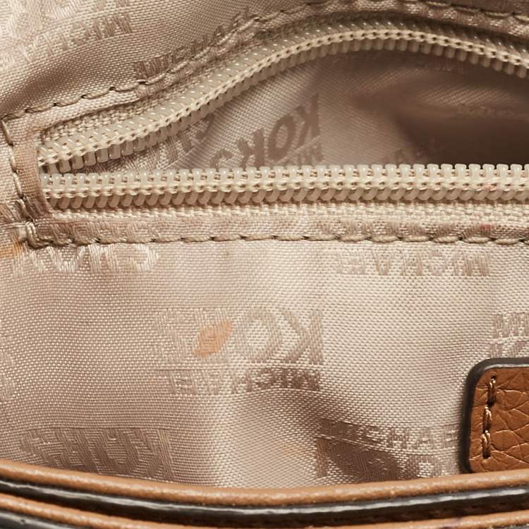 Pre Owned Michael Kors Beige/Brown Signature Coated Canvas and Leather Fulton Crossbody Bag