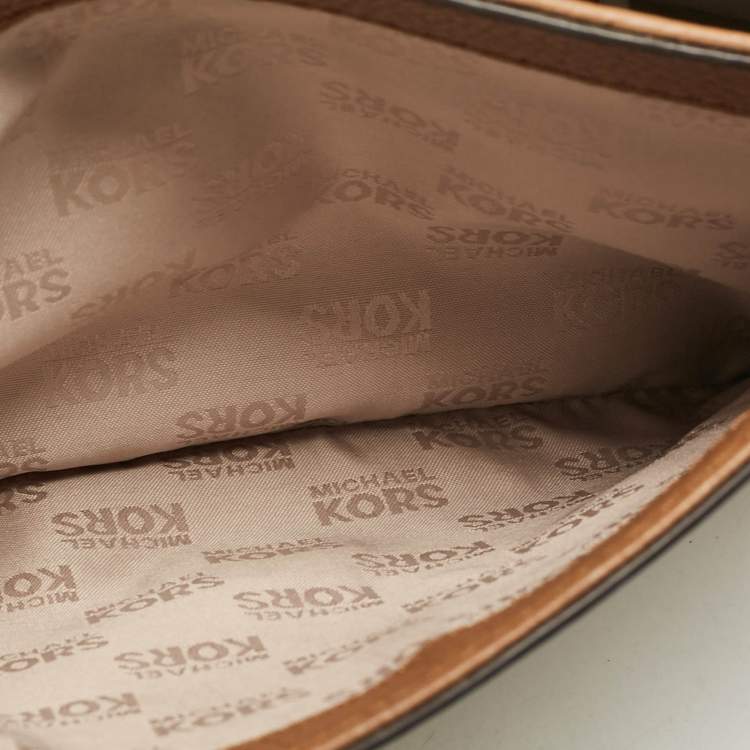 Pre Owned Michael Kors Beige/Brown Signature Coated Canvas and Leather Fulton Crossbody Bag
