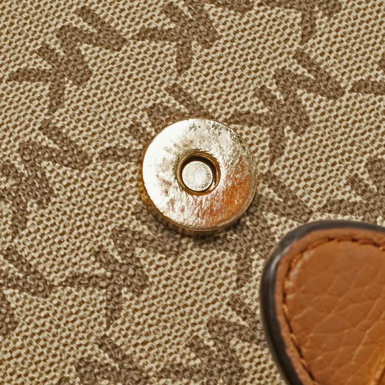 Pre Owned Michael Kors Beige/Brown Signature Coated Canvas and Leather Fulton Crossbody Bag